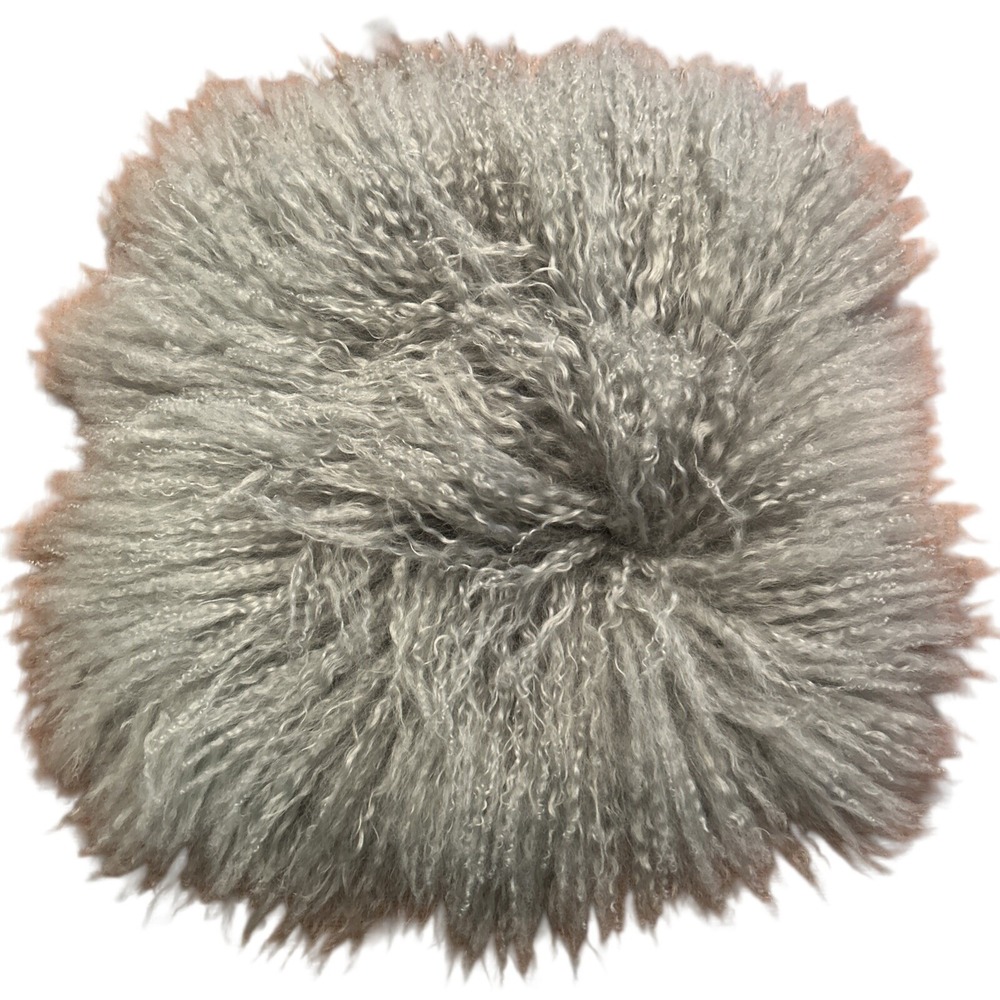 West Elm Gray Wool Pillow Sham Dyed Lamb Fur 16" x 16" Plush Boho Shaggy
